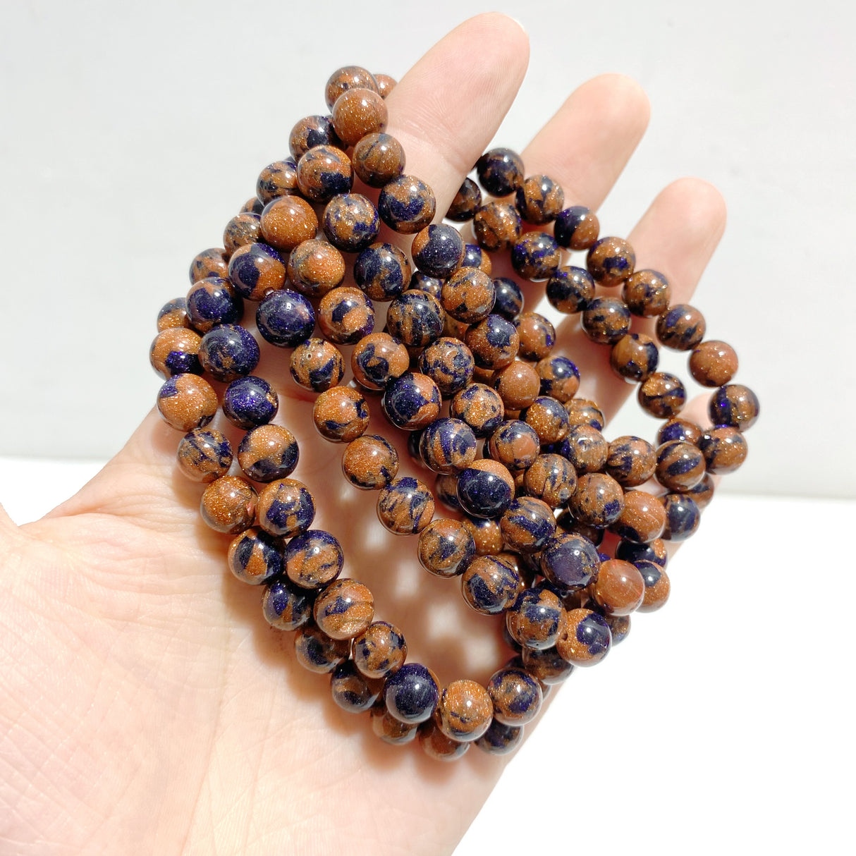 8MM Blue Mixed Gold Sandstone Bracelets Wholesale