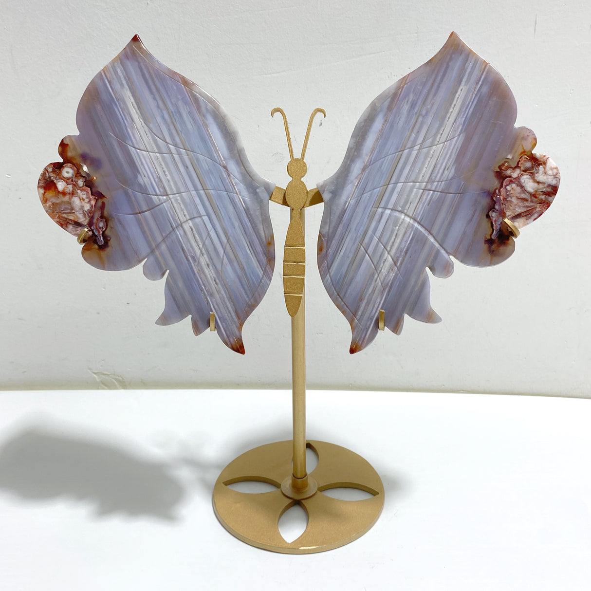 Beautiful Symmetric Agate Butterfly Wing Carving With Stand