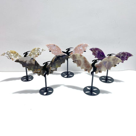 5 Pairs Flying Dragon Wing With Stand Chevron Amethyst Pink Agate - Wholesale Crystals