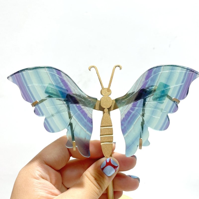 5 Pairs Symmetry Butterfly Wing With Stand Fluorite - Wholesale Crystals