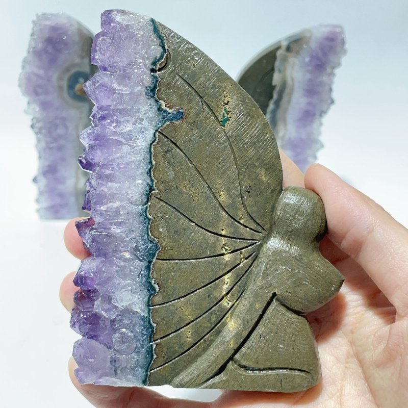 5 Pieces Amethyst Cluster Butterfly Fairy Carving - Wholesale Crystals