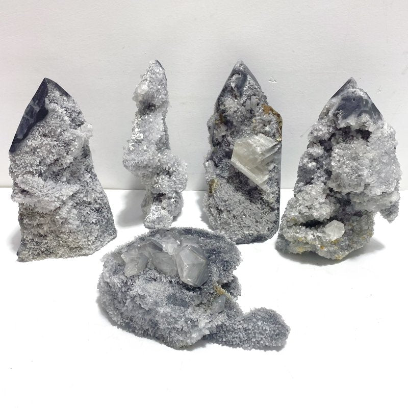 5 Pieces Black Clear Quartz Cluster Raw Side Tower - Wholesale Crystals