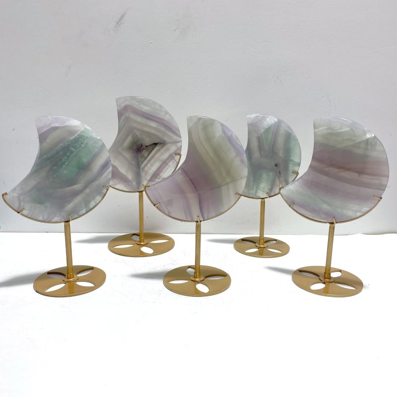 5 Pieces Fluorite Moon Carving With Stand - Wholesale Crystals