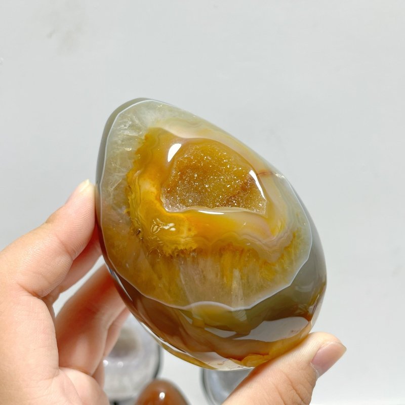 5 Pieces Geode Druzy Eggs Carving With Stand - Wholesale Crystals