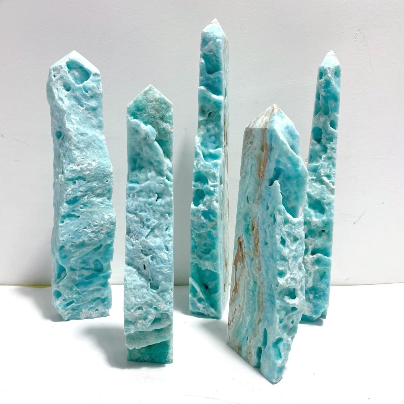 5 Pieces Large Blue Hemimorphite Four - Sided Tower Point Raw Side - Wholesale Crystals