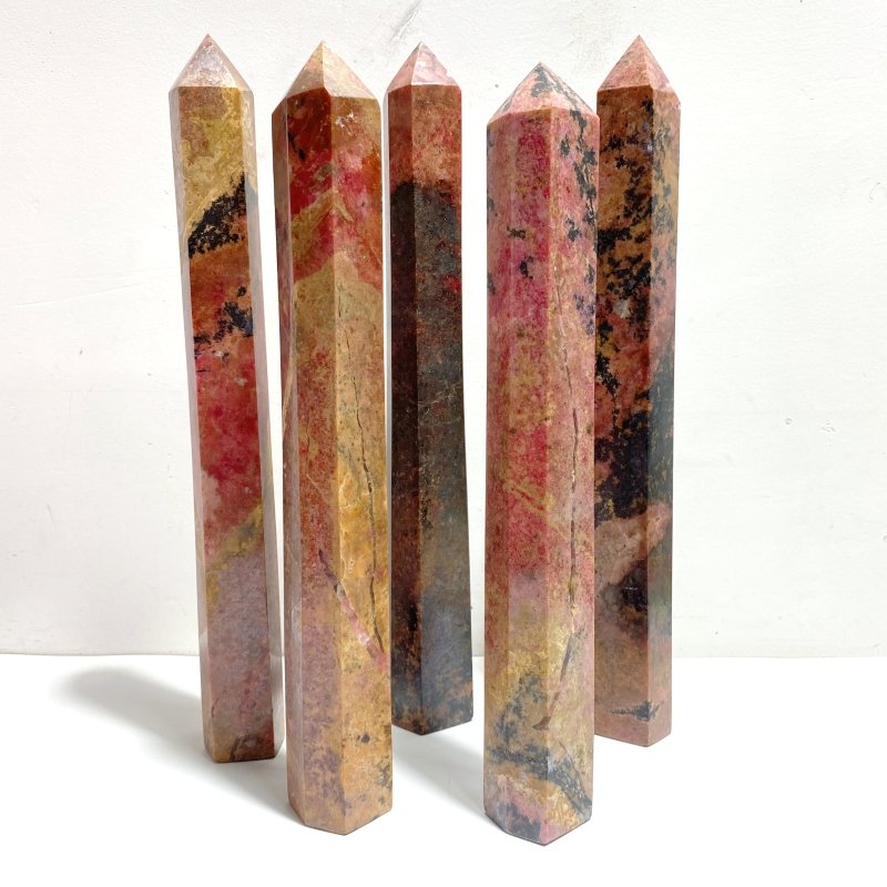5 Pieces Large Rhodonite Points - Wholesale Crystals