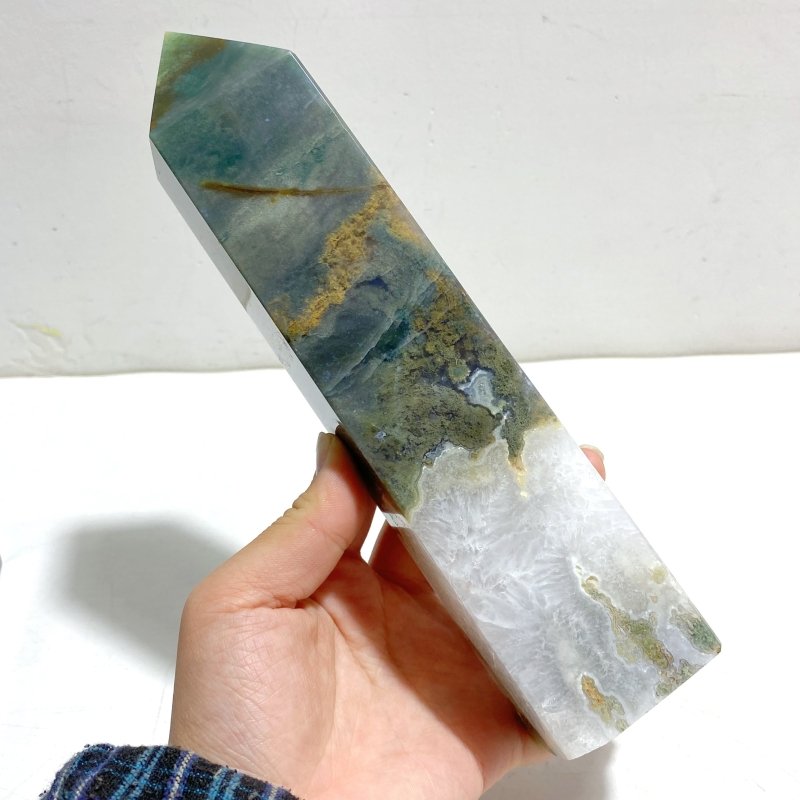 5 Pieces Moss Agate Four - Sided Tower Points - Wholesale Crystals