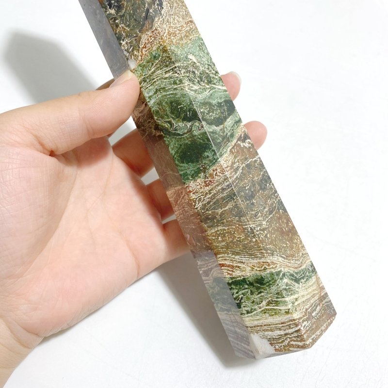 5 Pieces Tall Green Stripe Jasper Point 4 -Wholesale Crystals