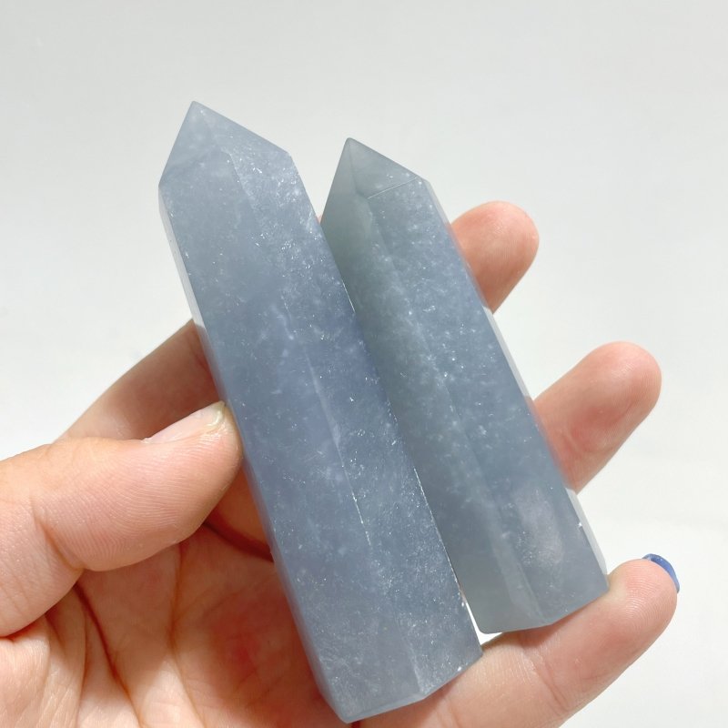6 - 9CM Translucent Blue Angelite Tower Point Wholesale - Wholesale Crystals