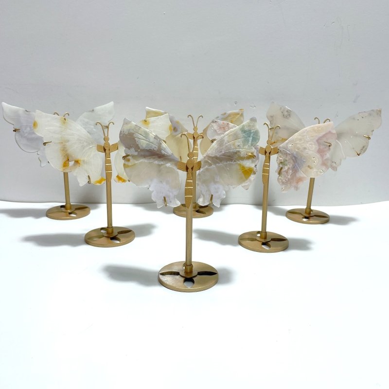 6 Pairs Sakura Flower Agate Butterfly Wing With Stand - Wholesale Crystals