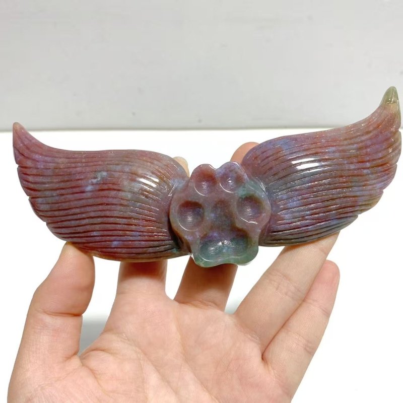 6 Pairs Unique Ocean Jasper Cat Paw Wing Carving With Stand - Wholesale Crystals