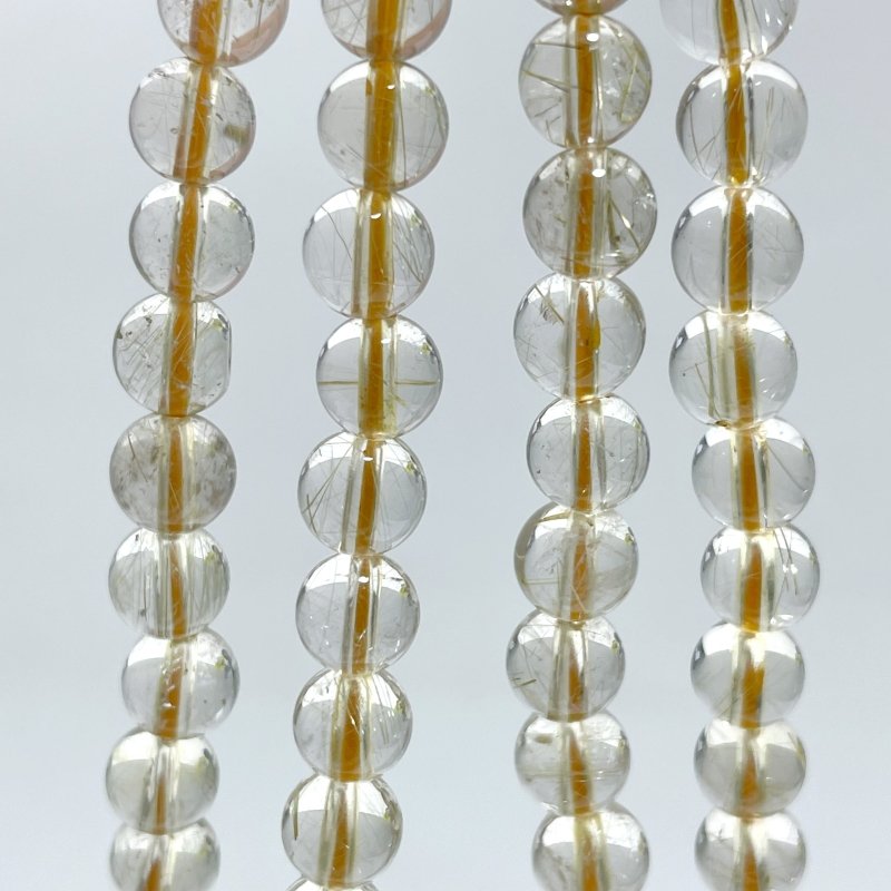 6 Pieces 6mm Rutile Quartz Beads 3 - Loop Bracelet/Necklace For DIY - Wholesale Crystals