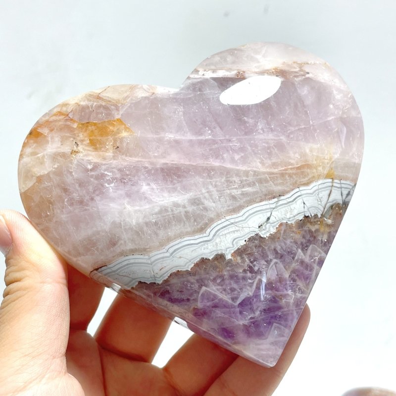 6 Pieces Amethyst Mixed Agate Heart With Stand - Wholesale Crystals