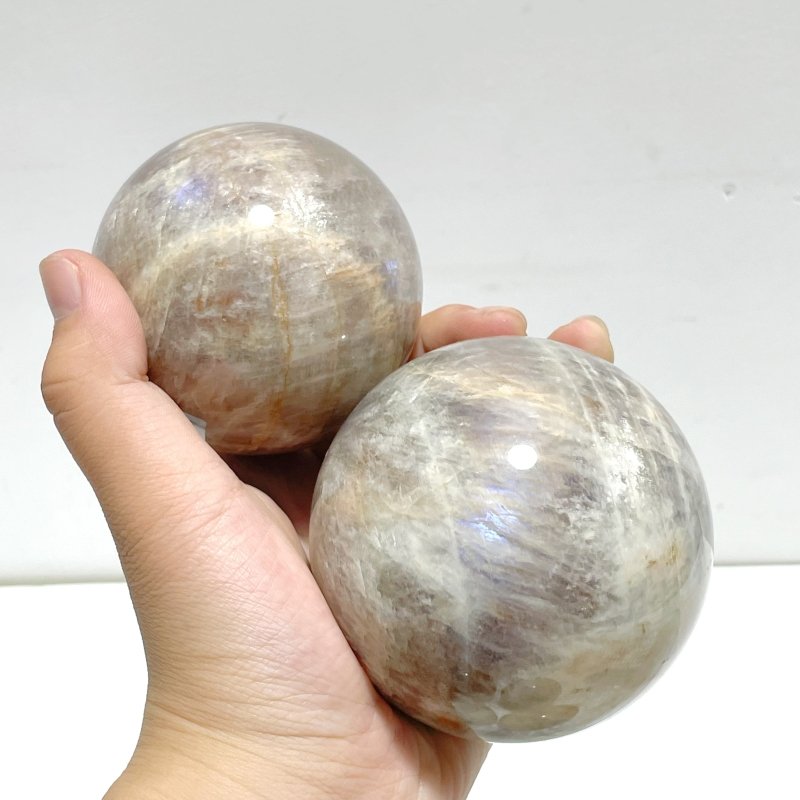 6 Pieces Big Sunstone Mixed Moonstone Spheres - Wholesale Crystals