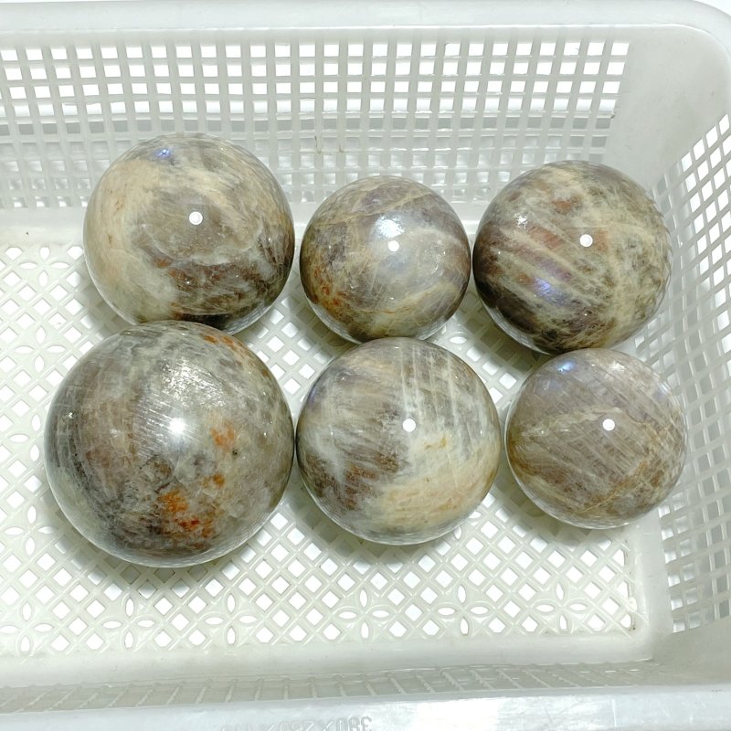 6 Pieces Big Sunstone Mixed Moonstone Spheres - Wholesale Crystals