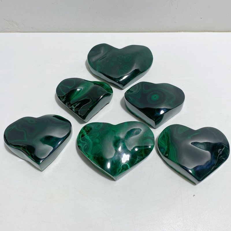 6 Pieces Large Malachite Heart Raw Bottom -Wholesale Crystals
