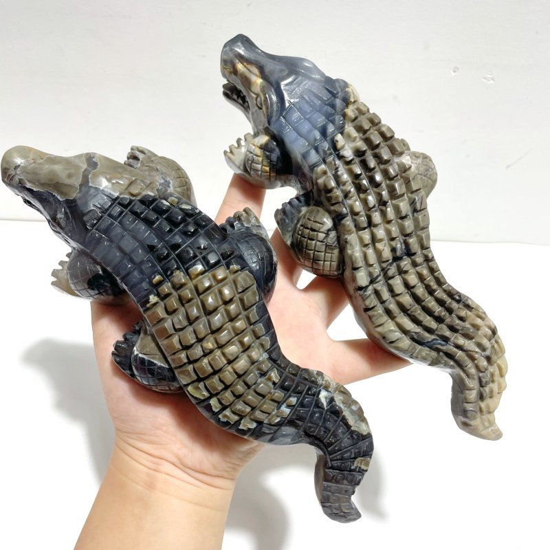 6 Pieces Large Volcano Agate Crocodile Carving(UV - Reactive) - Wholesale Crystals