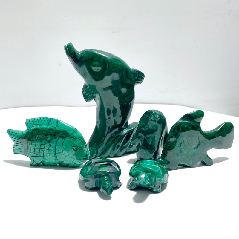 6 Pieces Malachite Sea Animals Carving - Wholesale Crystals