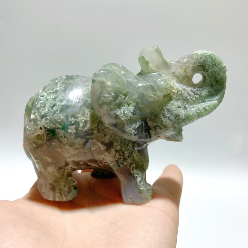 6 Pieces Moss Agate Elephant Carving - Wholesale Crystals