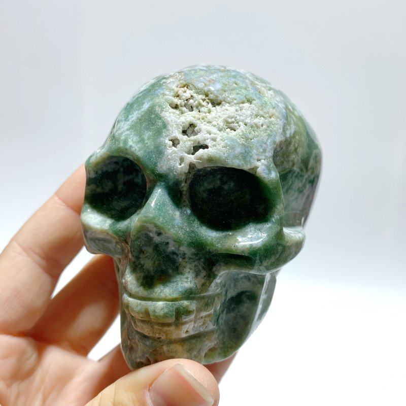 6 Pieces Moss Agate Skull Carving - Wholesale Crystals