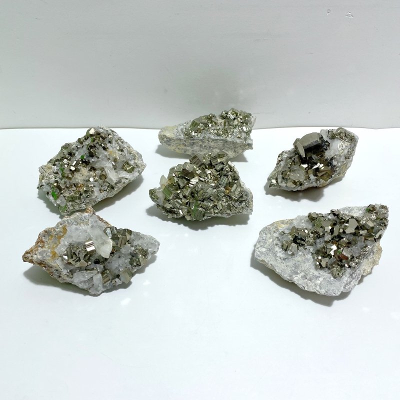 6 Pieces Pyrite Mixed Clear Quartz Cluster Specimen For Collection - Wholesale Crystals