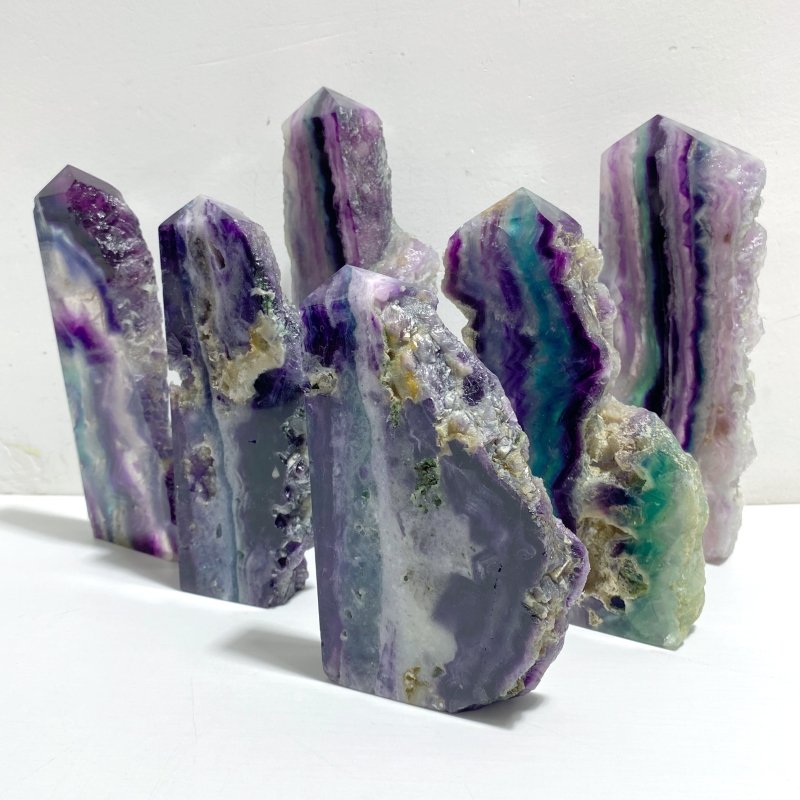6 Pieces Rainbow Fluorite Raw Side Tower - Wholesale Crystals