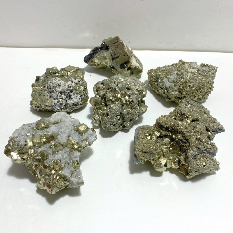 6 Pieces Raw Pyrite Mixed Calcite Specimen - Wholesale Crystals