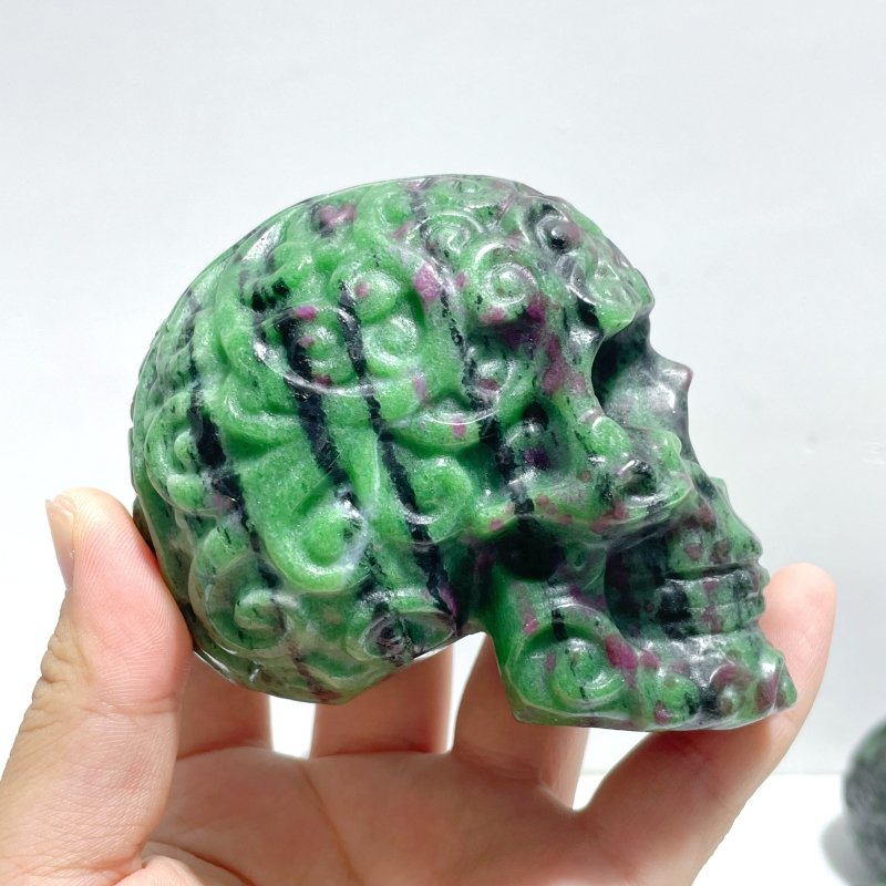 6 Pieces Ruby Zoisite Skull Carving - Wholesale Crystals