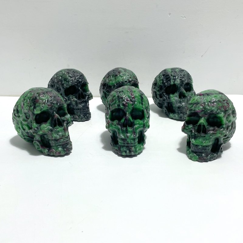 6 Pieces Ruby Zoisite Skull Carving - Wholesale Crystals