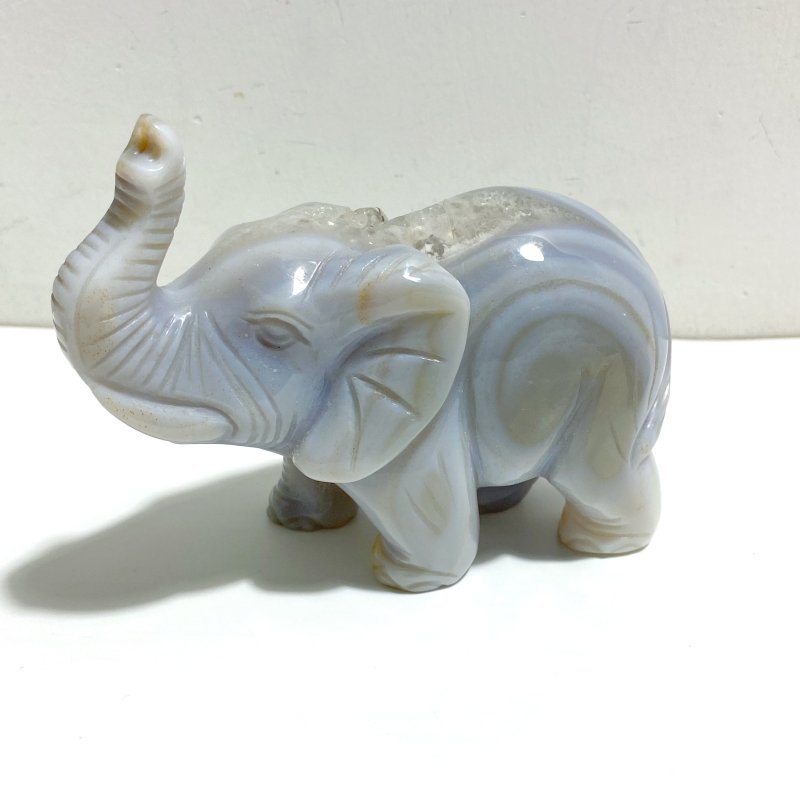 6 Pieces Small Geode Agate Druzy Elephant Carving - Wholesale Crystals