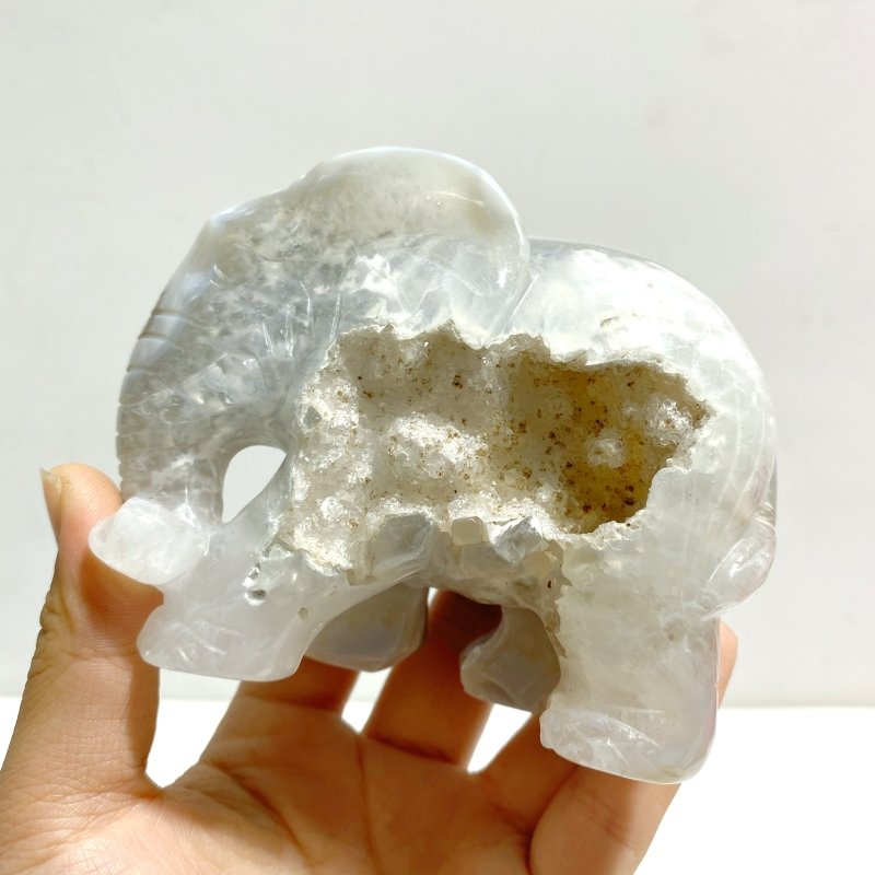 6 Pieces Small Geode Agate Druzy Elephant Carving - Wholesale Crystals