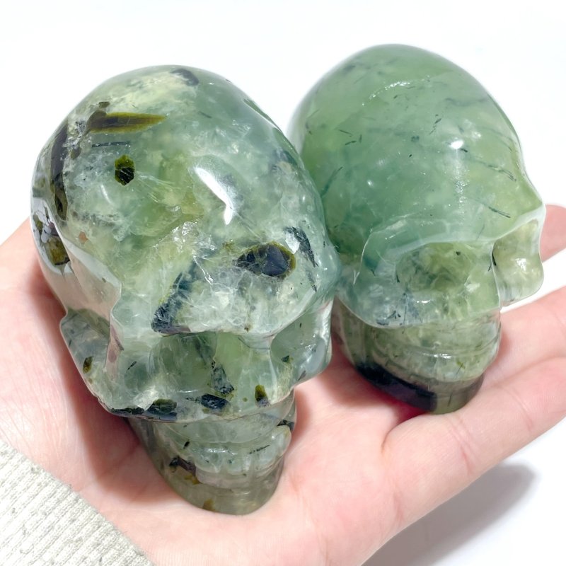 6 Pieces Small Prehnite Skull Carving - Wholesale Crystals