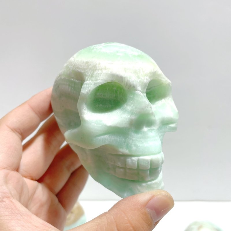 6 Pieces Unique Green Calcite Skull Carving - Wholesale Crystals