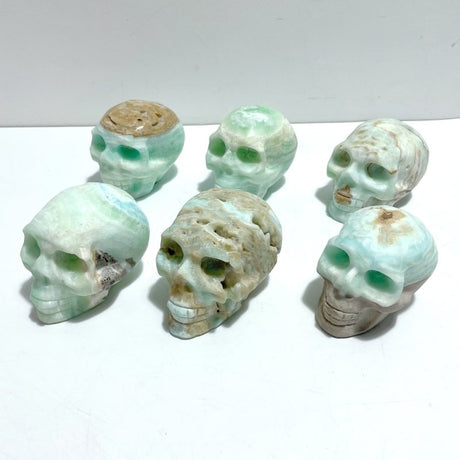 6 Pieces Unique Green Calcite Skull Carving - Wholesale Crystals