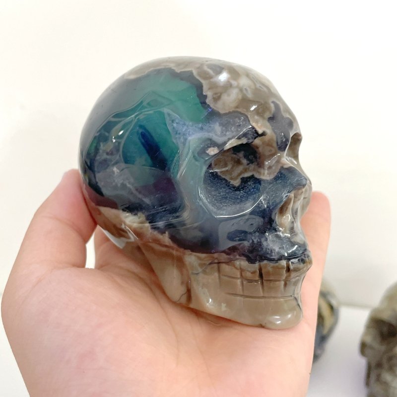 6 Pieces Volcano Agate Skull(UV - Reactive) - Wholesale Crystals