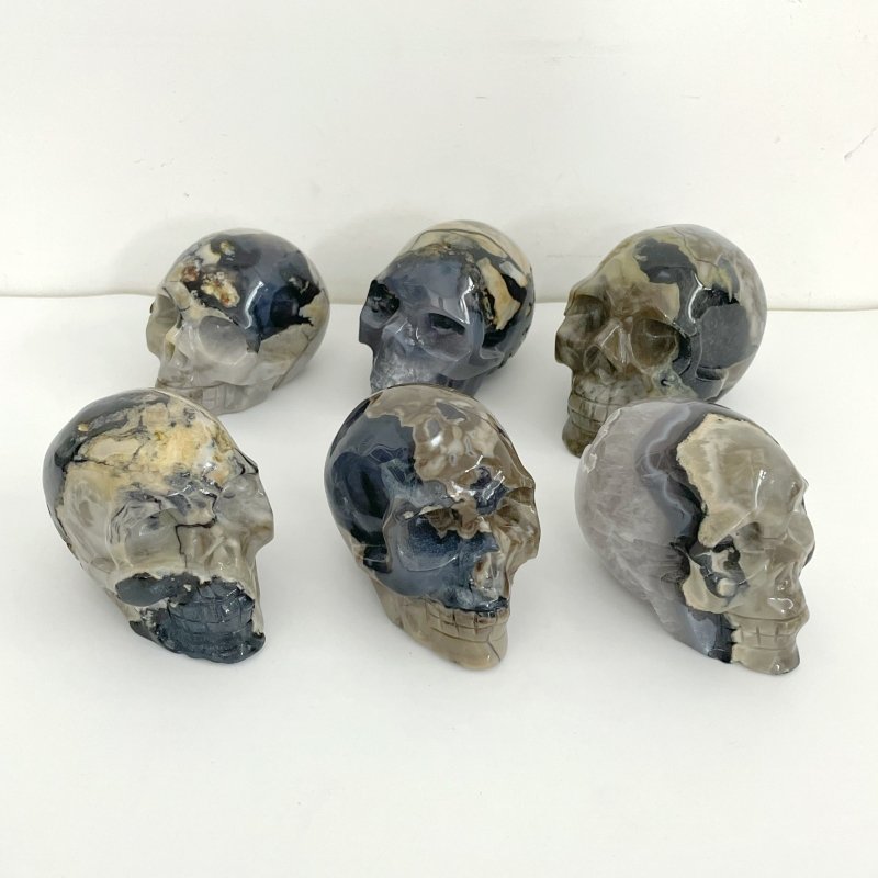 6 Pieces Volcano Agate Skull(UV - Reactive) - Wholesale Crystals