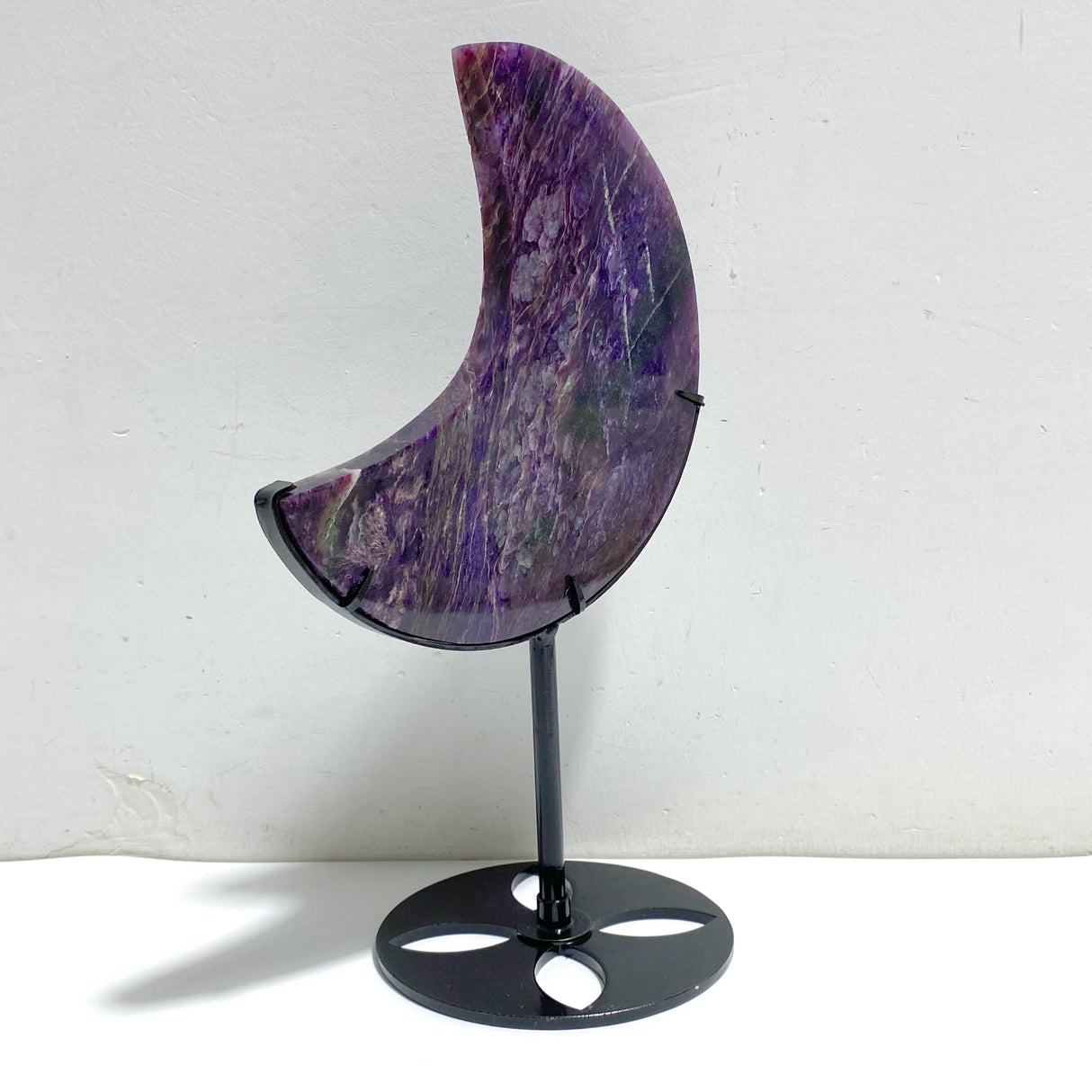 Large Charoite Moon Carving With Stand