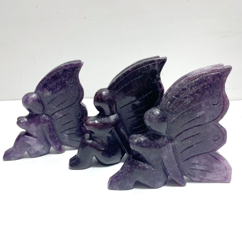 7 Pieces Deep Purple Lepidolite Butterfly Fairy Carving - Wholesale Crystals