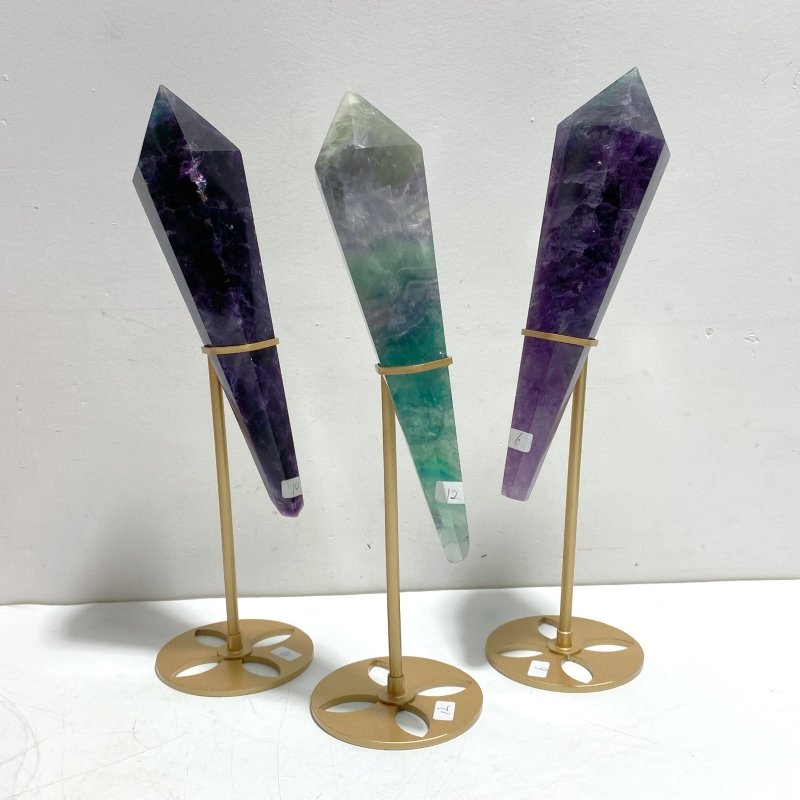 7 Pieces Fluorite Point Magic Scepter Wand With Stand - Wholesale Crystals