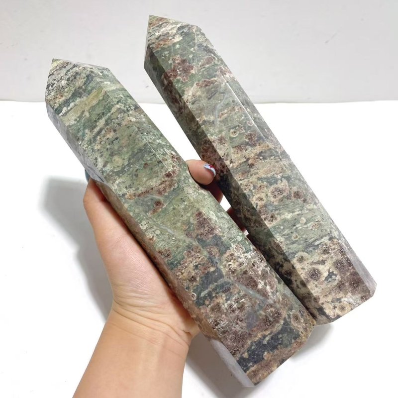 7 Pieces Green Sakura Flower Agate Point - Wholesale Crystals