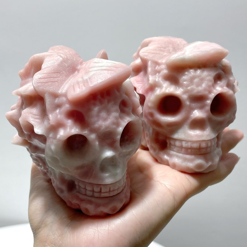 7 Pieces Pink Opal Butterfly Skull Carving - Wholesale Crystals