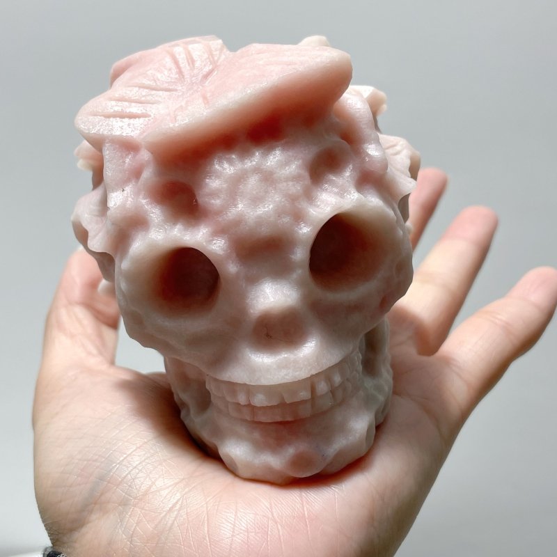 7 Pieces Pink Opal Butterfly Skull Carving - Wholesale Crystals