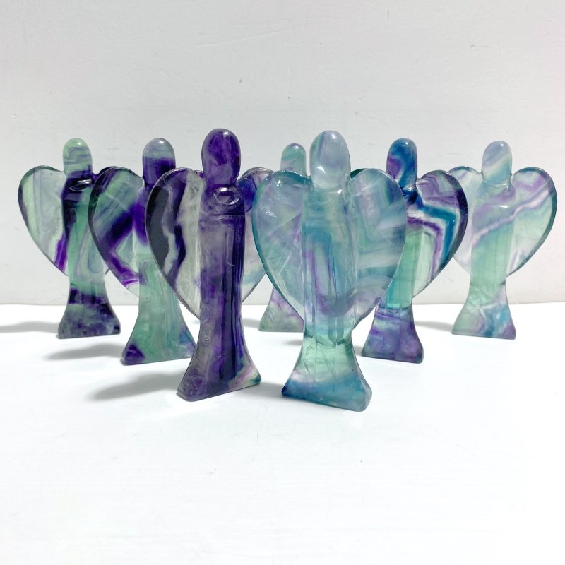 7 Pieces Rainbow Fluorite Angel Carving - Wholesale Crystals