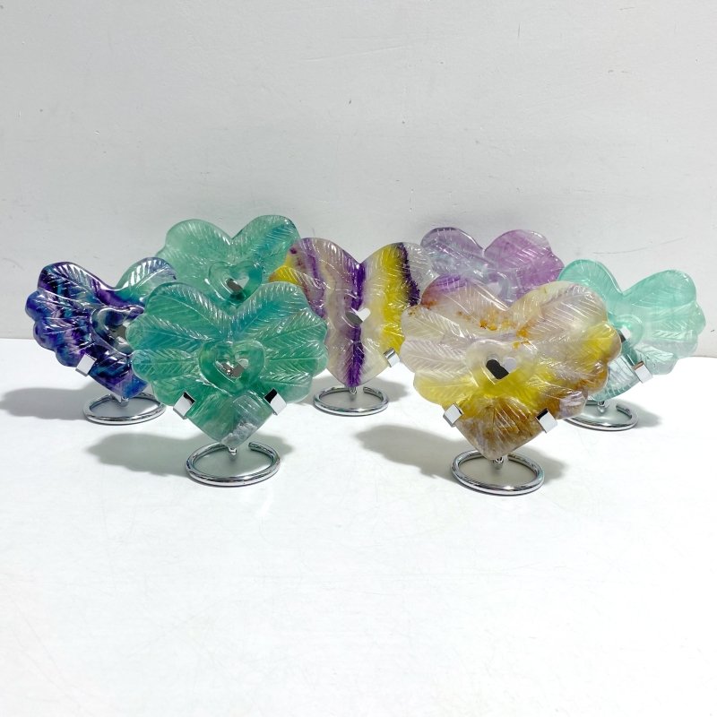 7 Pieces Rainbow Fluorite Heart With Stand - Wholesale Crystals