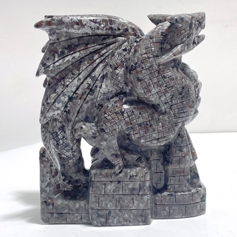 7.1in Unique Yooperlite Flying Dragon With Castle Carving (UV - Reactive) - Wholesale Crystals