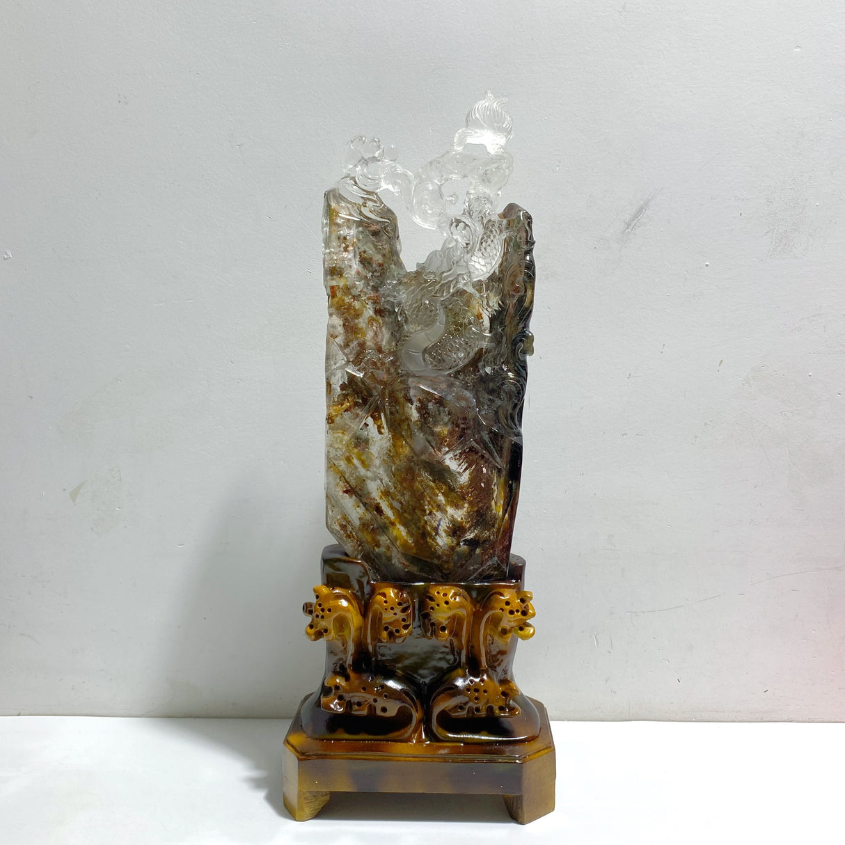 Unique Garden Quartz Chinese Dragon Carving Home Decor