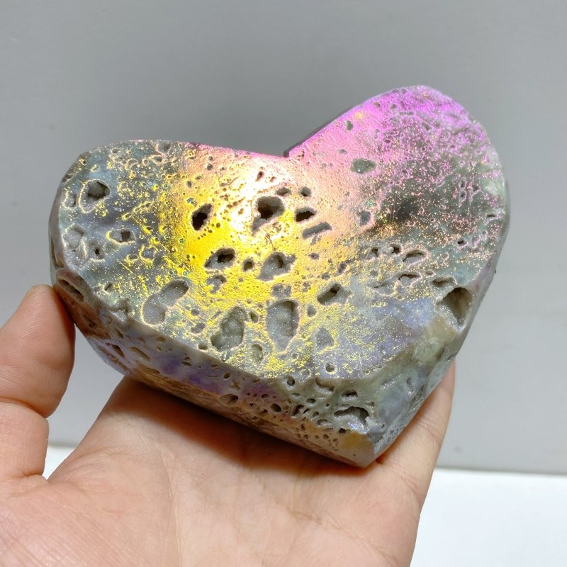 8 Pieces Aura Quartz Cluster Heart With Stand 2 - Wholesale Crystals