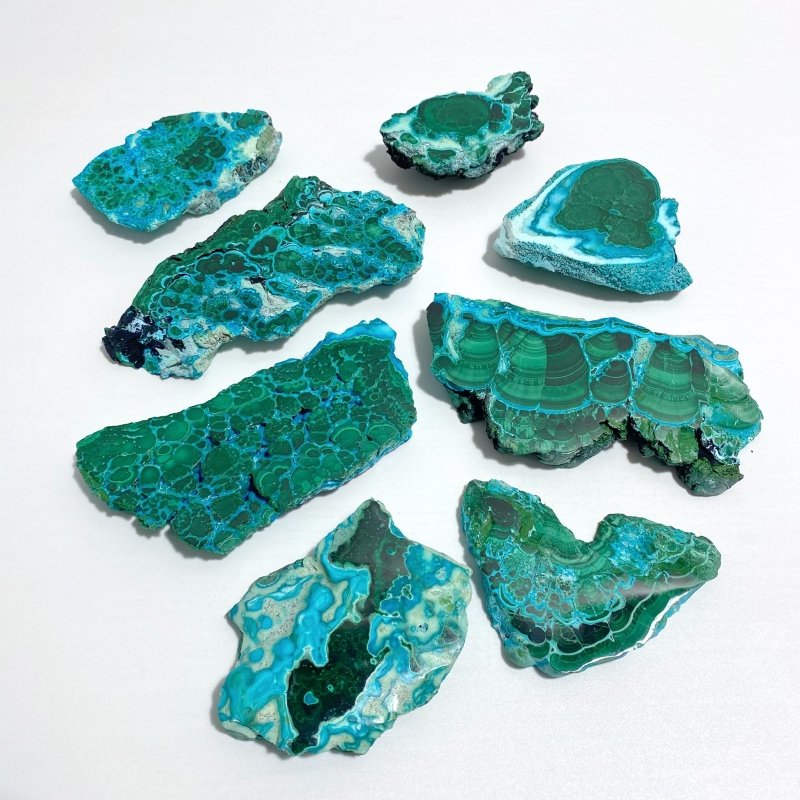 8 Pieces Beautiful Chrysocolla Mixed Malachite Slab High Quality Specimen - Wholesale Crystals