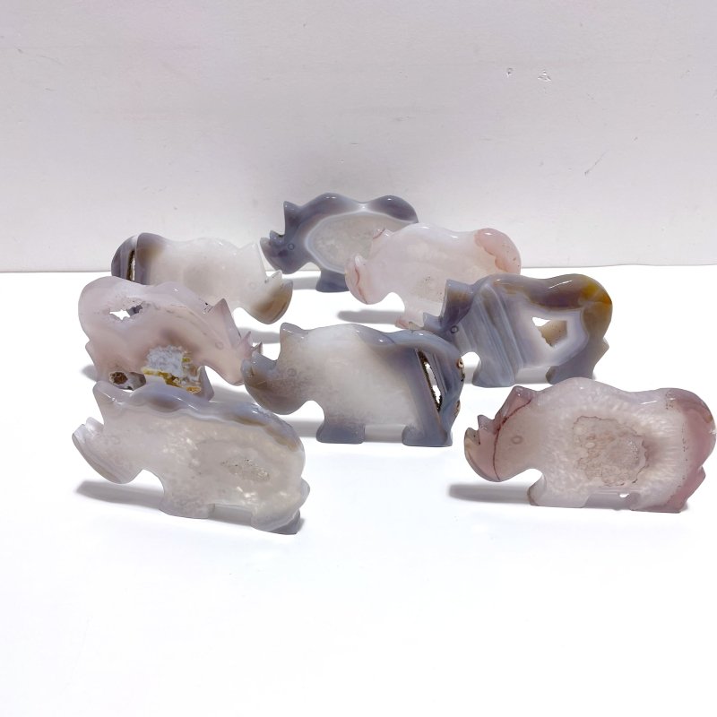 8 Pieces Beautiful Geode Druzy Agate Rhino Carving - Wholesale Crystals
