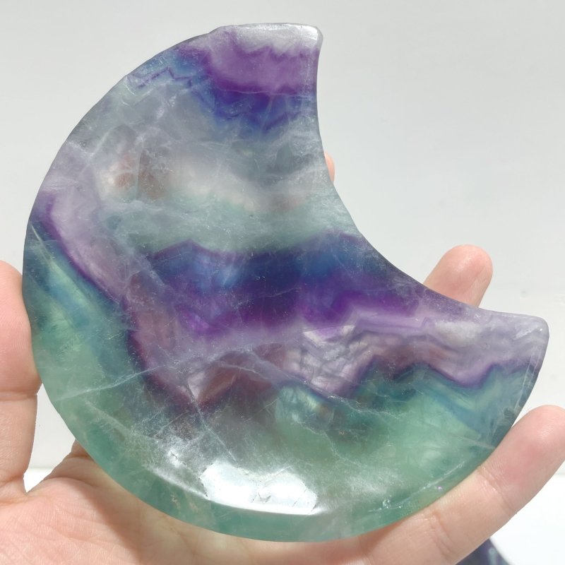 8 Pieces Beautiful Rainbow Fluorite Moon Bowl Carving - Wholesale Crystals